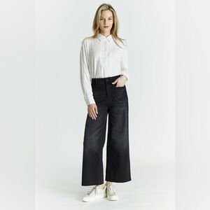 OAT New York High Rise Wide Leg Patch Pocket Jeans in Black size 10/30